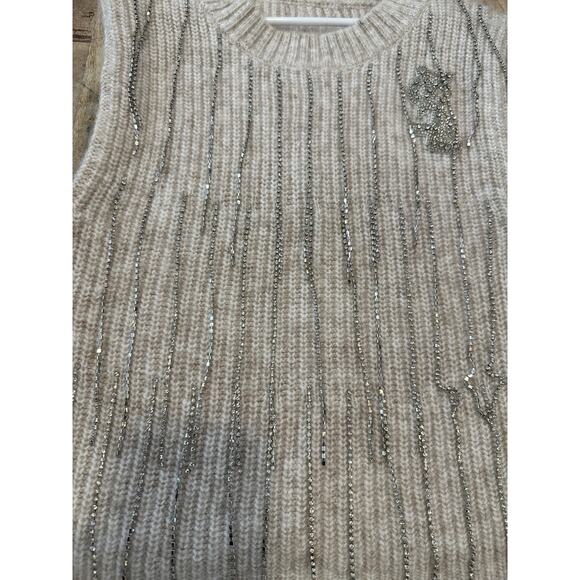 Women's Saint Laurent Cream Diamond Detail Short Sleeve Sweater Top Size S - Picture 5 of 10